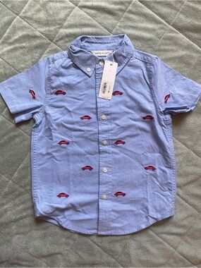 Janie and Jack Light Blue Short-Sleeve Button-Down with Red Car Motif
